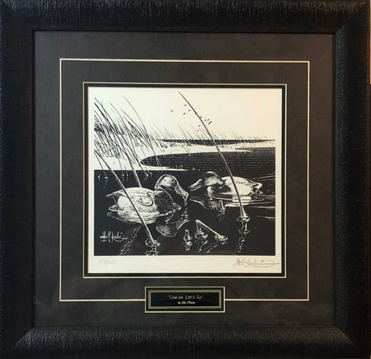 Les Kouba Com on Let's Go Black and White Decoy Duck Art Print-Framed