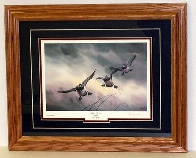 Les Kouba Flaps Down Bluebill Duck Print  Framed  21 x 17