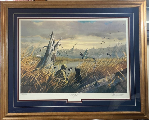 LES Kouba Framed S/N DUCK HUNTING Black Lab Print Old Pals