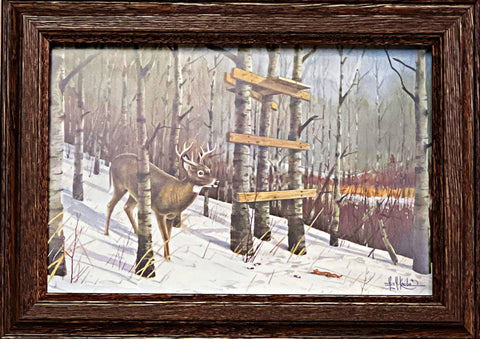 Les Kouba Left too Soon Deer Hunting Decorator Print Framed 14.5 x 10.5