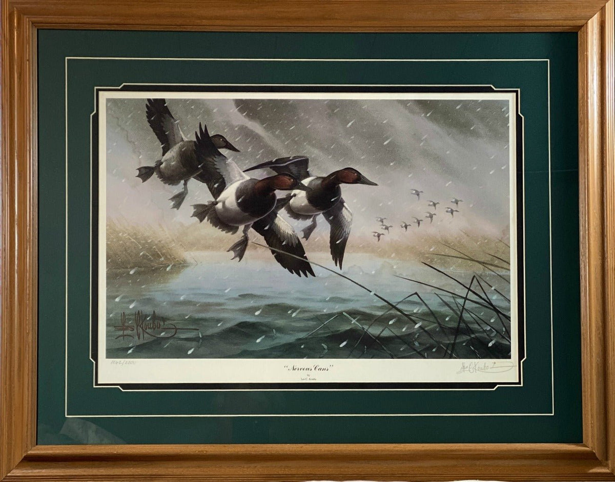 Les Kouba Nervous Can's S/N Duck Hunting Art Print- Framed 29 x 23