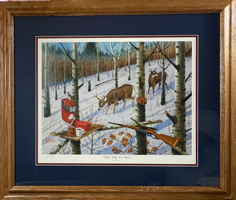 Les Kouba Popple Ridge Tree Deer Stand Hunting Art Print-Framed 27 x 23