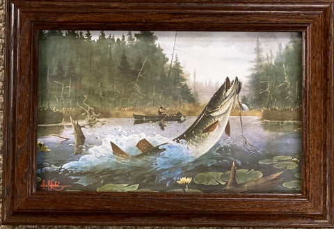 Les Kouba The Live Log Musky Fishing Art Print-Framed W 14.5 x 10-Free Shipping