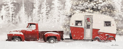 Lori Dieter Christmas Camper with bike Art Print 36 x 12