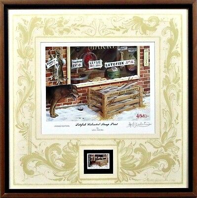 Lutefisk Unlimited Stamp Print By Les Kouba Signed-Framed  17.25 x 17.25