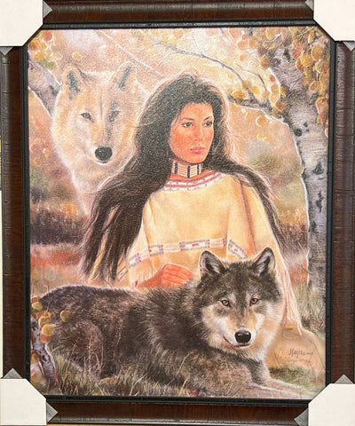 Maija Aspen Shadows Wolves Native American Wolf Maiden S/N Art Print Framed 26.5 x 31.5