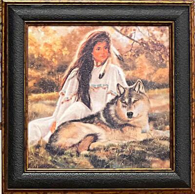 Maija Native American Maiden and Wolf Print-Aspen-Framed 9 x 9