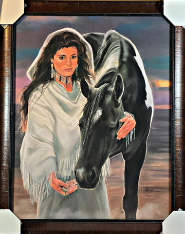 Maija Sundown S/N Native American Maiden with Horse Art Print-Framed 26 x 32