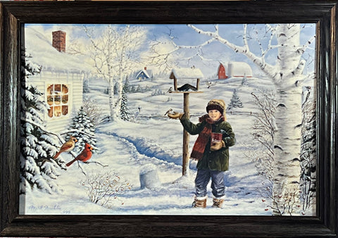 Mark Daehlin Chickadees Boy Bird Cardinal Art Print-Framed 33 x 23