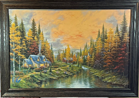 Mark Daehlin " Indian Summer" Fall Cottage Art Print-Framed 33 x 23