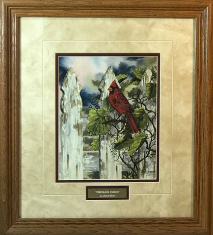 Michael Capser Fenceline Friend Cardinal Print Framed