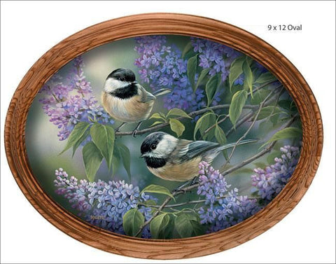 Rosemary Millette Chickadees And Lilacs Canvas Oval