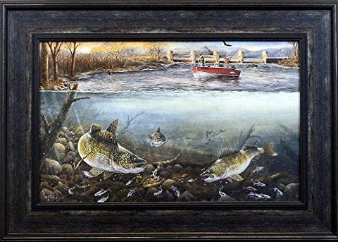 Ray Mertes "Strike Zone" Walleye Fishing Print Framed  27.5" x 19.25"