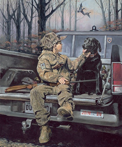 R.J.Mcdonald Forever Friends Black Lab Hunting Print