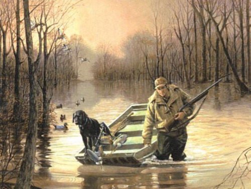 R.J.McDonald Slippin In Duck Hunting Black Lab Print