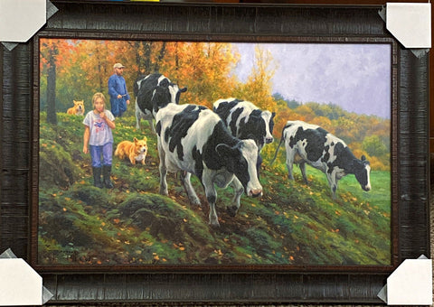 Robert Duncan Corgis and Cows Country Fall Art Print-Framed 34 x 24
