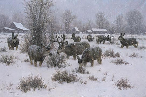 Robert Duncan The Villagers Deer Buck Farm Art Print 24 x 16