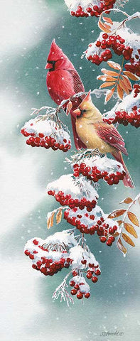 Rosemary Millette Scarlet & Snow Cardinal And Berries S/N Art Print with Cert 5.75 x 14 Plus Border