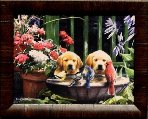 Kevin Daniel Stand Off Puppy and Bird Art Print-Framed