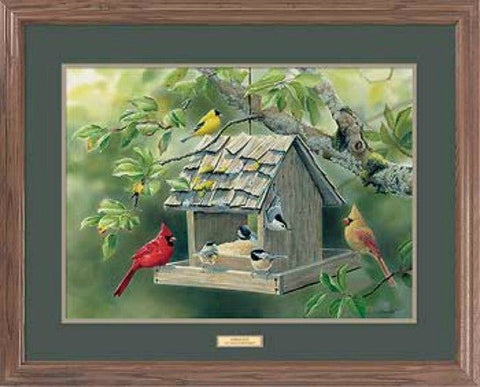 Susan Bourdet Summer Feast Cardinal Chickadee Print Framed
