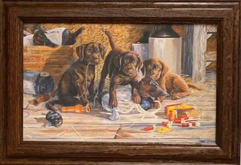 Terry Doughty Caught in the Act Puppy Art Print-Framed (Wood) 14.5 x 10