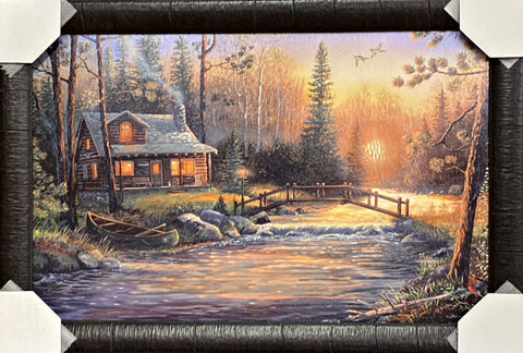 Terry Doughty Mystic Hour Cabin Stream Art Print-Framed 28 x 19