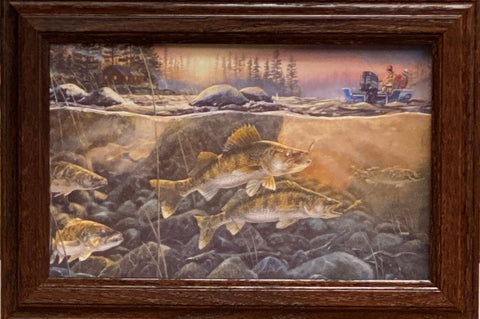 Terry Doughty Walleyes on the Rocks Fishing Decorator Print-Framed 14.5 x 10 Free shipping