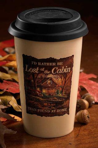 Redlin I'd Rather be Lost at the Cabin Travel Mug