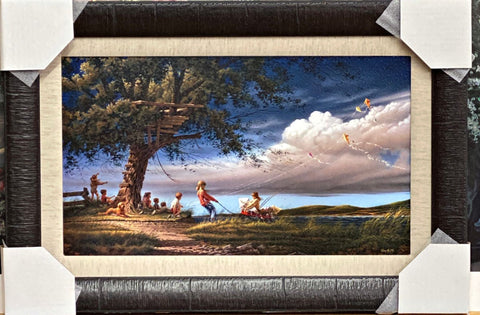 Terry Redlin Spring Fever Kids with Kites Art Print-Framed 23.5 x 16