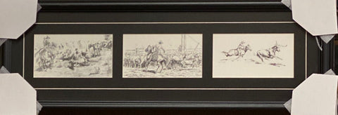Will James The Wranglers Pencil Sketch Western Art Print-Framed 28 x 10